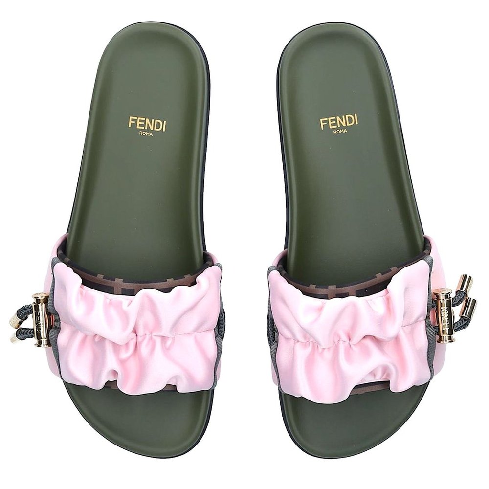 Fendi Pink Vertigo Satin Slide Sandals